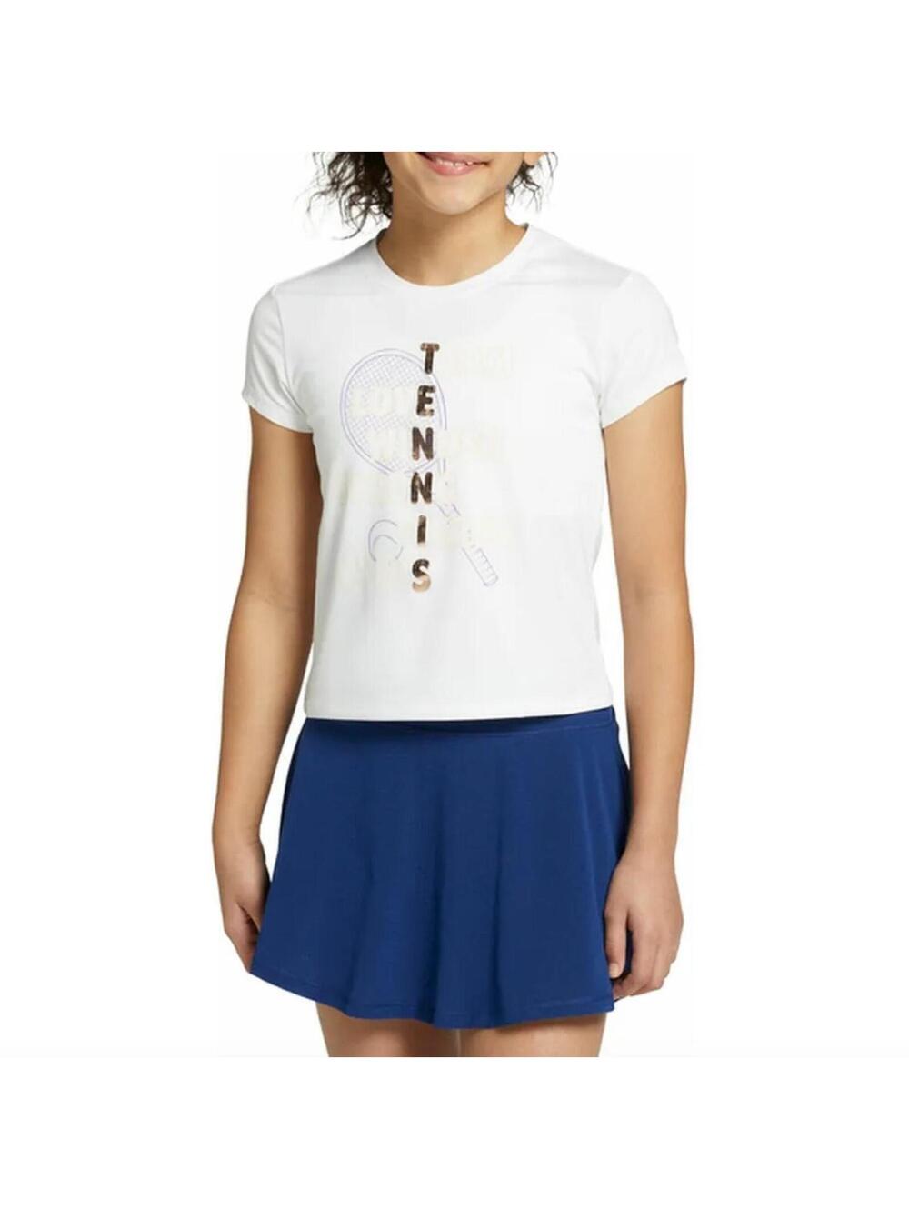 (C274) Prince Girls Short Sleeve Graphic T-Shirt White Tennis Anagram Size XS